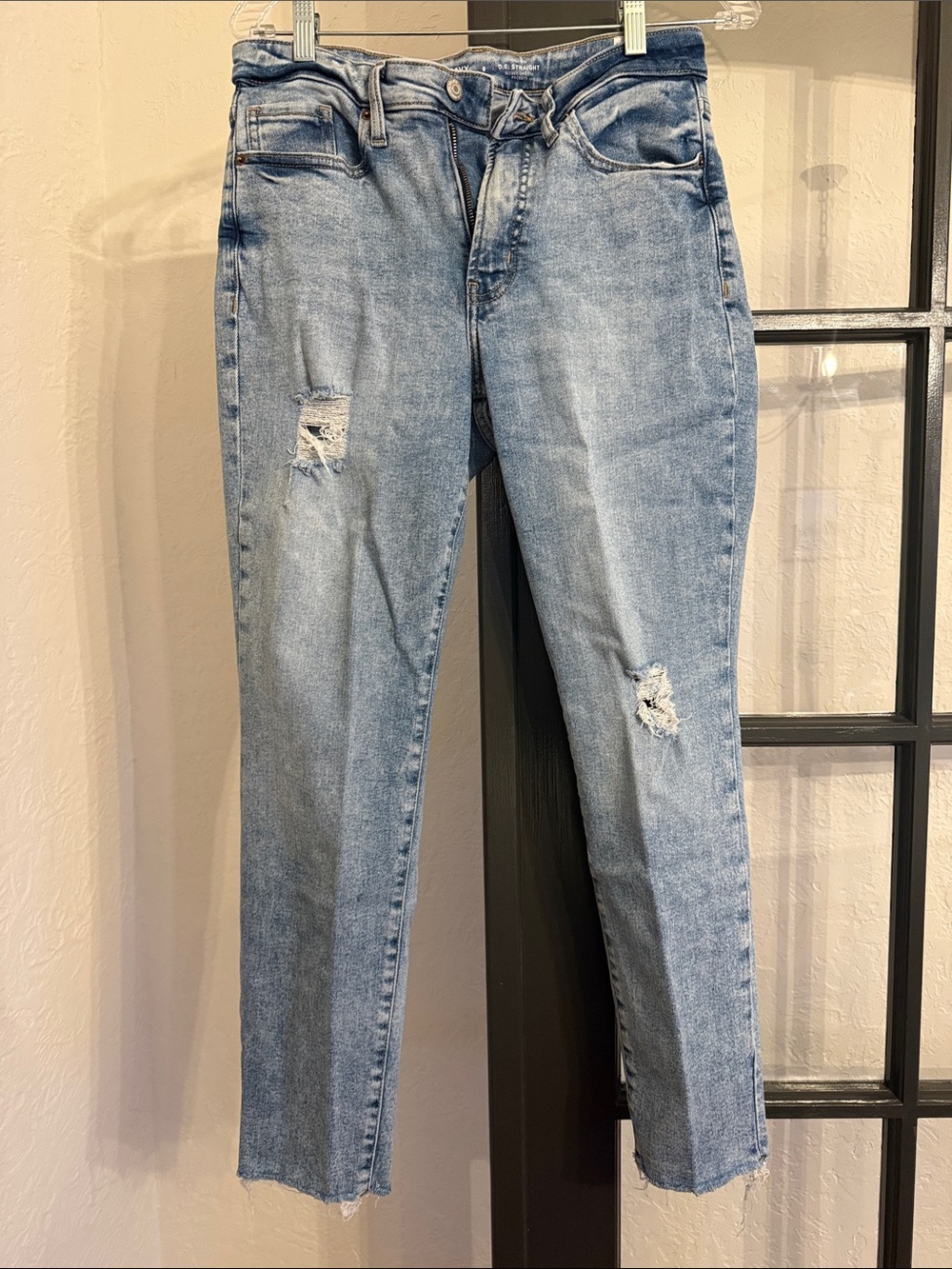 Old Navy Light Blue Straight Leg Jeans with Distressed Knees